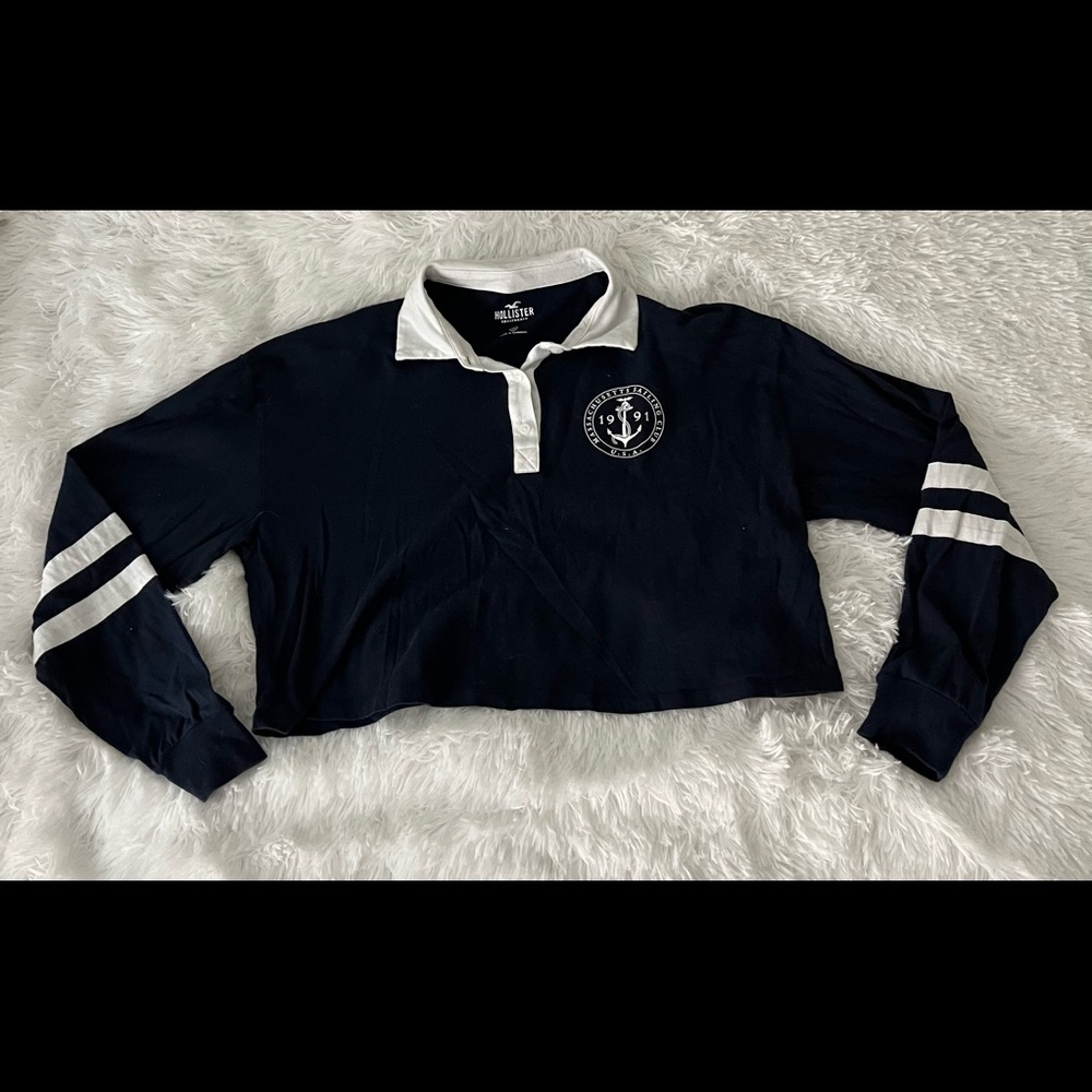 Hollister dark blue long sleeve crop top